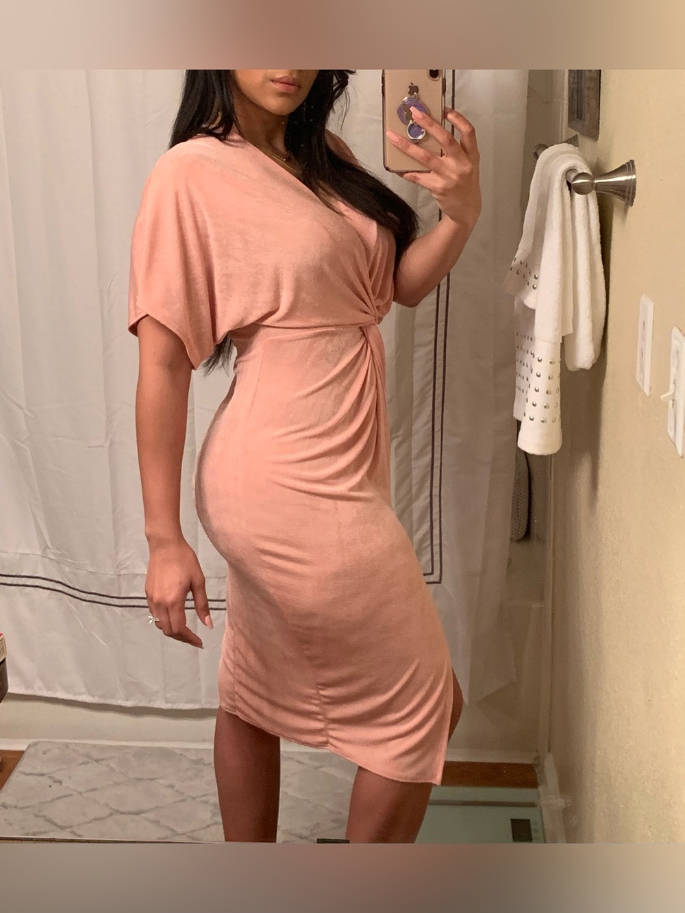 Knot-Front Midi Dress in Blush Pink by Fashion Nova
